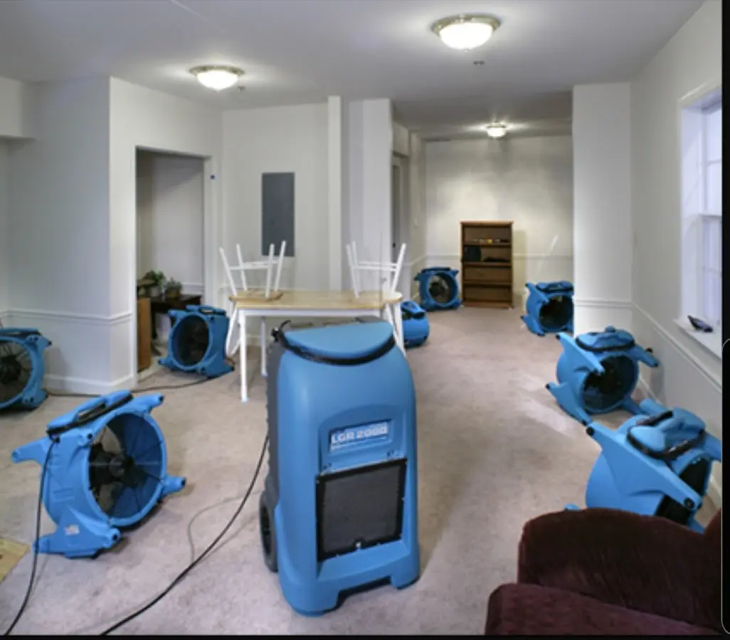 Air movers and dehumidifier setup for Water Damage Restoration in Dartmouth